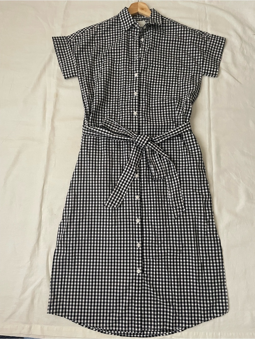J. Crew Black and White Gingham relaxed Midi Shirt Dress with Tie Waist
